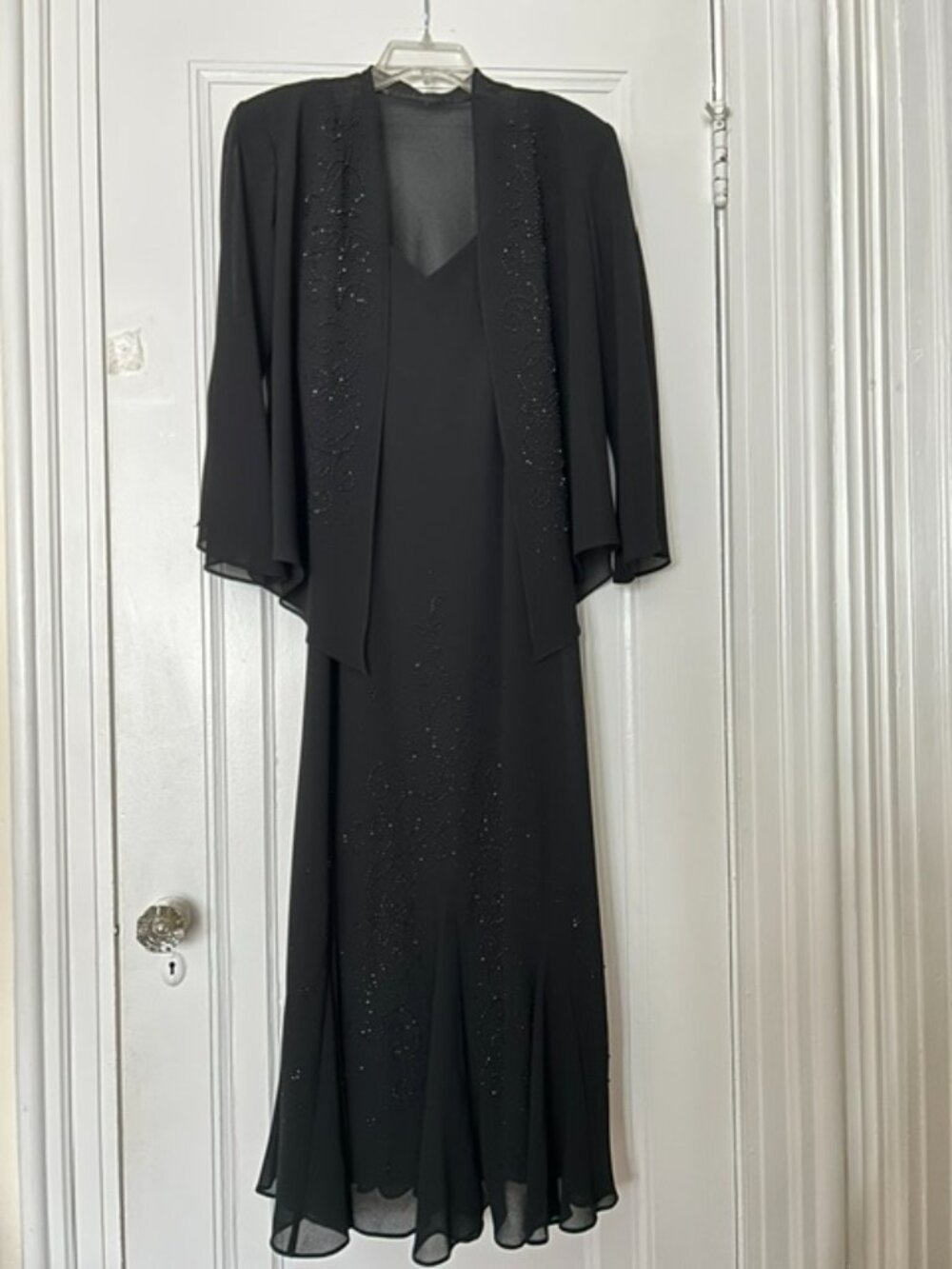R&M Richards beautiful black gown & jacket with beading accents size 14